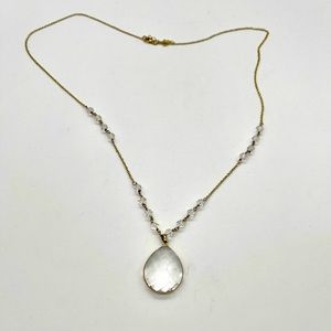 Long Necklace Chain Gold Tone w/ Crystals Pendant